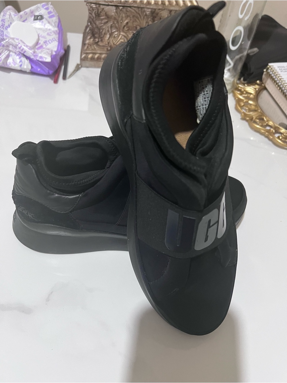 UGG Women’s Black Slip-On Sneakers with Branded Elastic Strap
